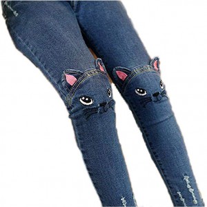 Colorful Childhood Baby Girls Jeans Kids Denim Cartoon Cat Pants