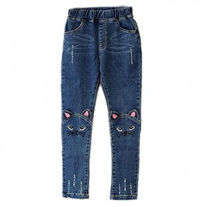 Colorful Childhood Baby Girls Jeans Kids Denim Cartoon Cat Pants