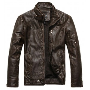 Men's Vintage Stand Collar Pu Leather Jacket
