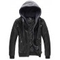 Men's Faux Leather Jacket with Removable Hood