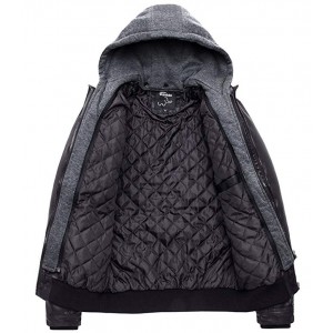 Men's Faux Leather Jacket with Removable Hood