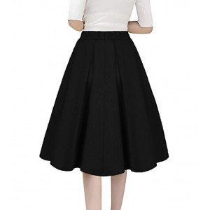 Women's Vintage A-line Printed Pleated Flared Midi Skirts with Pockets