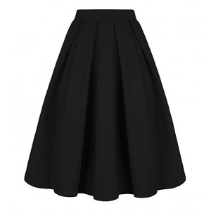 Women's Vintage A-line Printed Pleated Flared Midi Skirts with Pockets