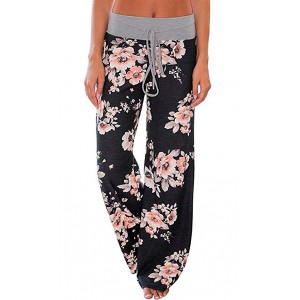 Women's Comfy Casual Pajama Pants Floral Print Drawstring Lounge Pants Wide Leg