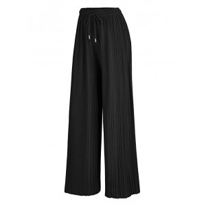 Womens Pleated Wide Leg Palazzo Pants With Elastic Band