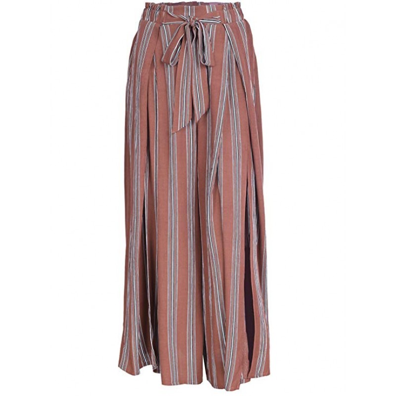 Women's Boho High Waist Split Stripe Wide Leg Pants Women's Boho High Waist Split Stripe Wide Leg Pants