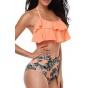 Women Retro Flounce High Waisted Bikini Halter Neck Two Piece Swimsuit