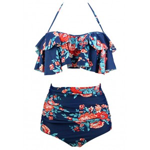 Women's Retro Boho Flounce High Waist Bikini Set Chic Swimsuit