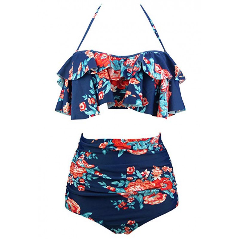 Women's Retro Boho Flounce High Waist Bikini Set Chic Swimsuit Women's Retro Boho Flounce High Waist Bikini Set Chic Swimsuit