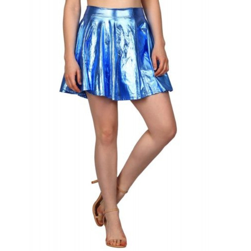 Women's Shiny Metallic Wet Look Latex Skater Flared Short Pleated Mini Skirt Women's Shiny Metallic Wet Look Latex Skater Flared Short Pleated Mini Skirt